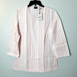 NWT UNTUCKIT Durfort Top White Pink Striped Tunic Blouse